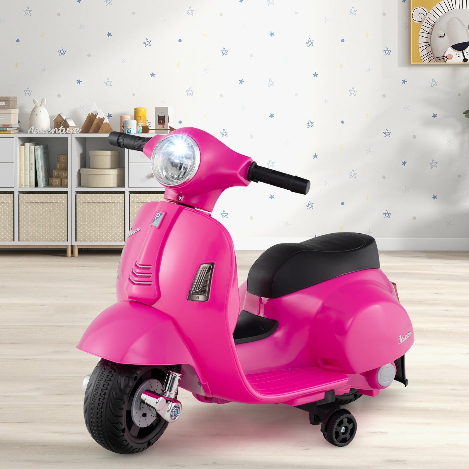 Kids Ride on Motorcycle Licensed Vespa with LED Headlight and Horn Sound-Pink