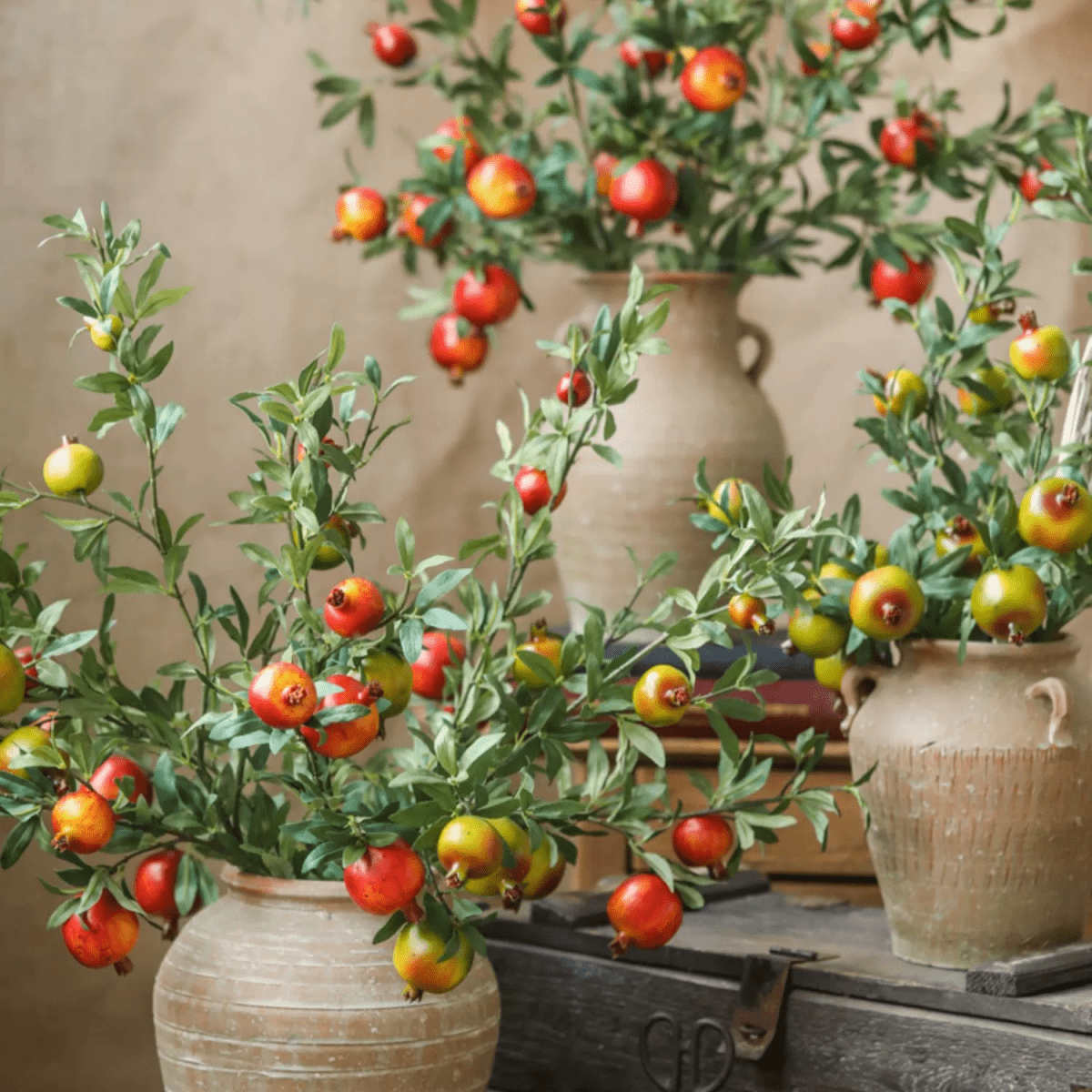 Big Fruit Faux Pomegranate Stem 32" Tall