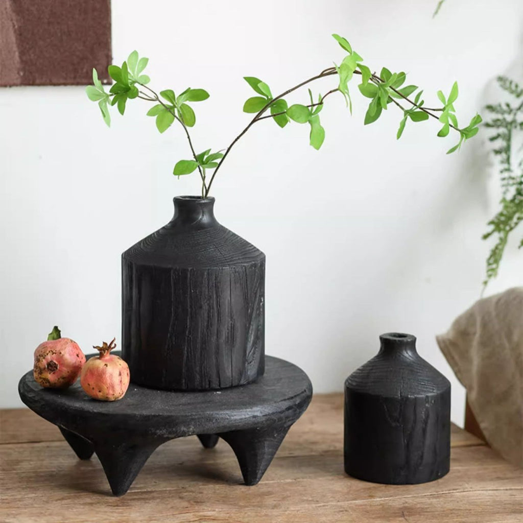 Black Wooden Vase Narrow Neck Decorative Bottle