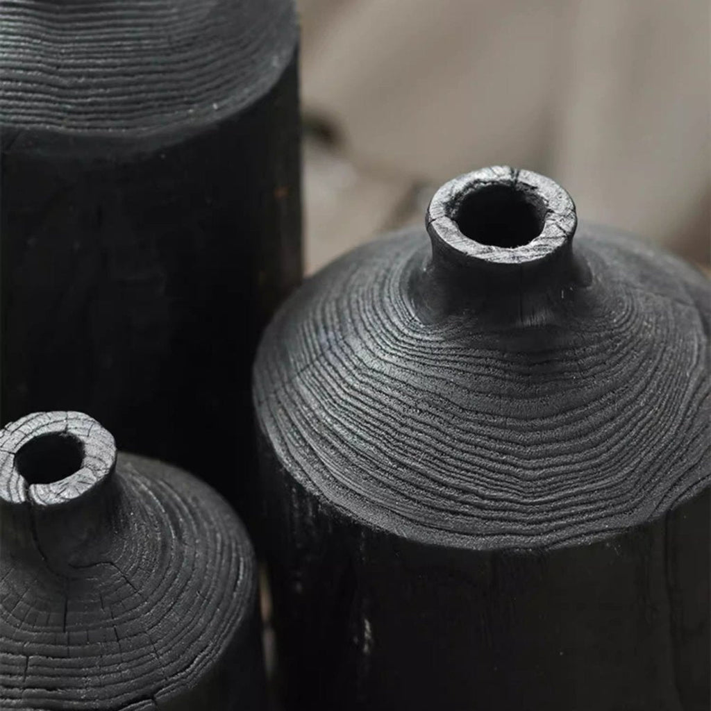 Black Wooden Vase Narrow Neck Decorative Bottle