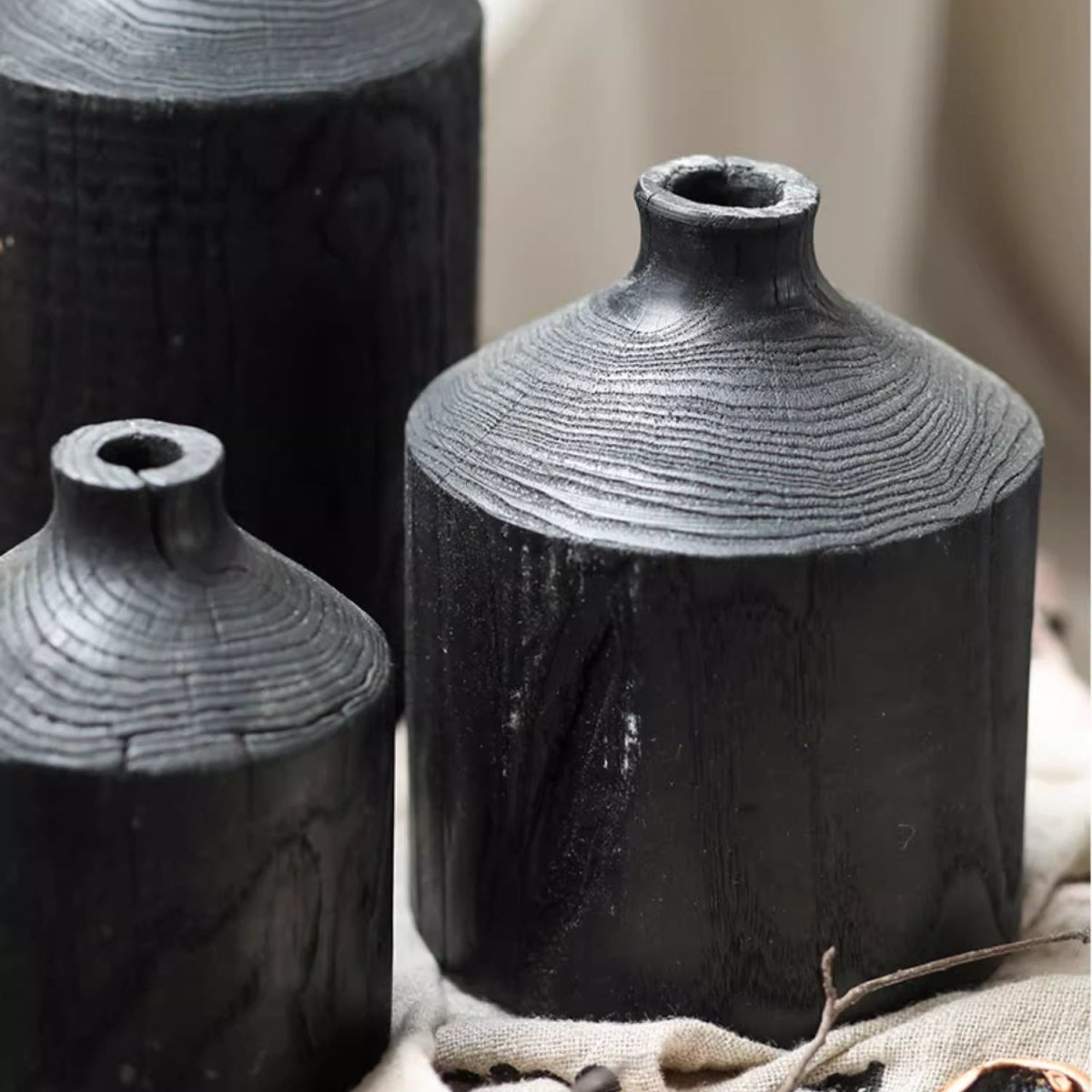 Black Wooden Vase Narrow Neck Decorative Bottle