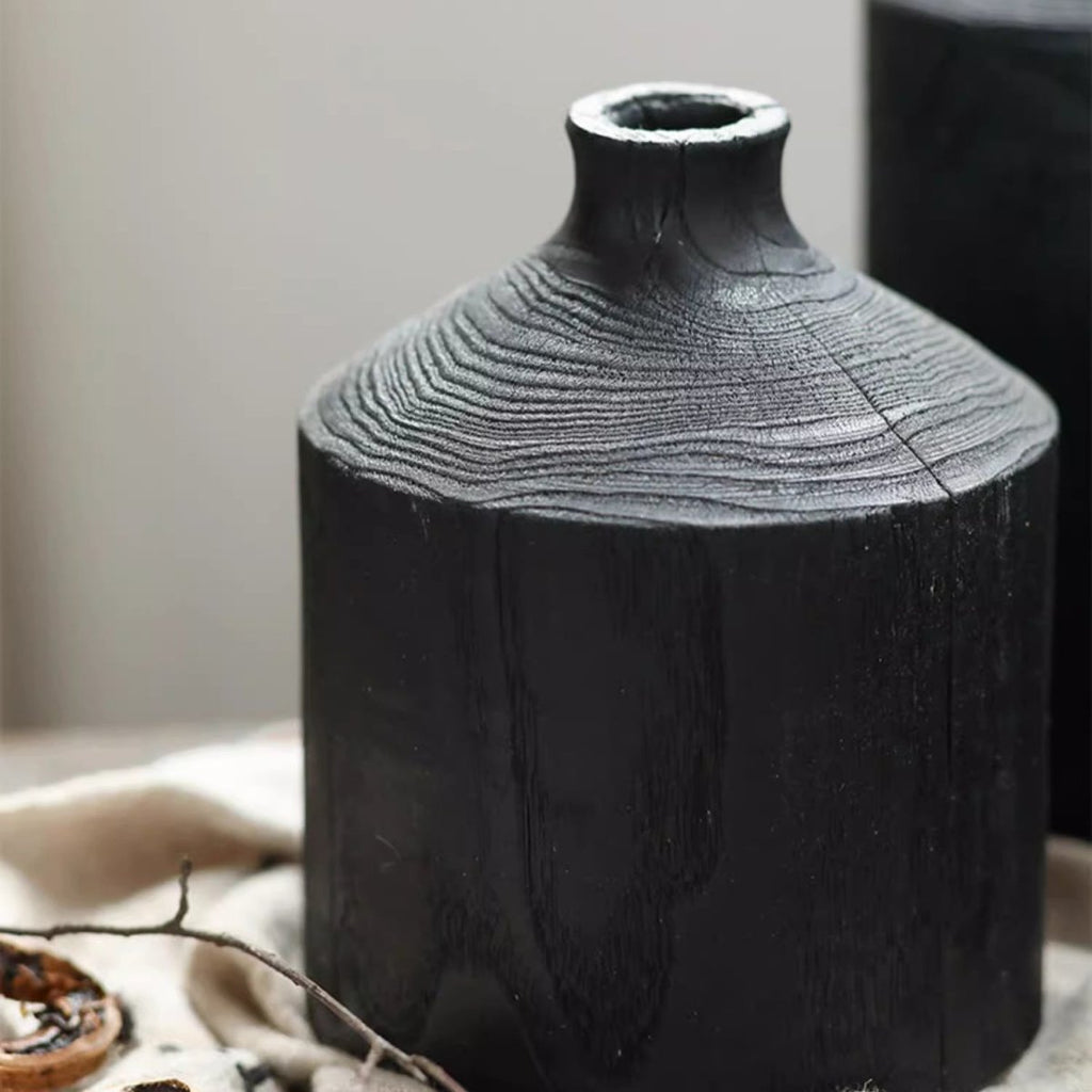 Black Wooden Vase Narrow Neck Decorative Bottle