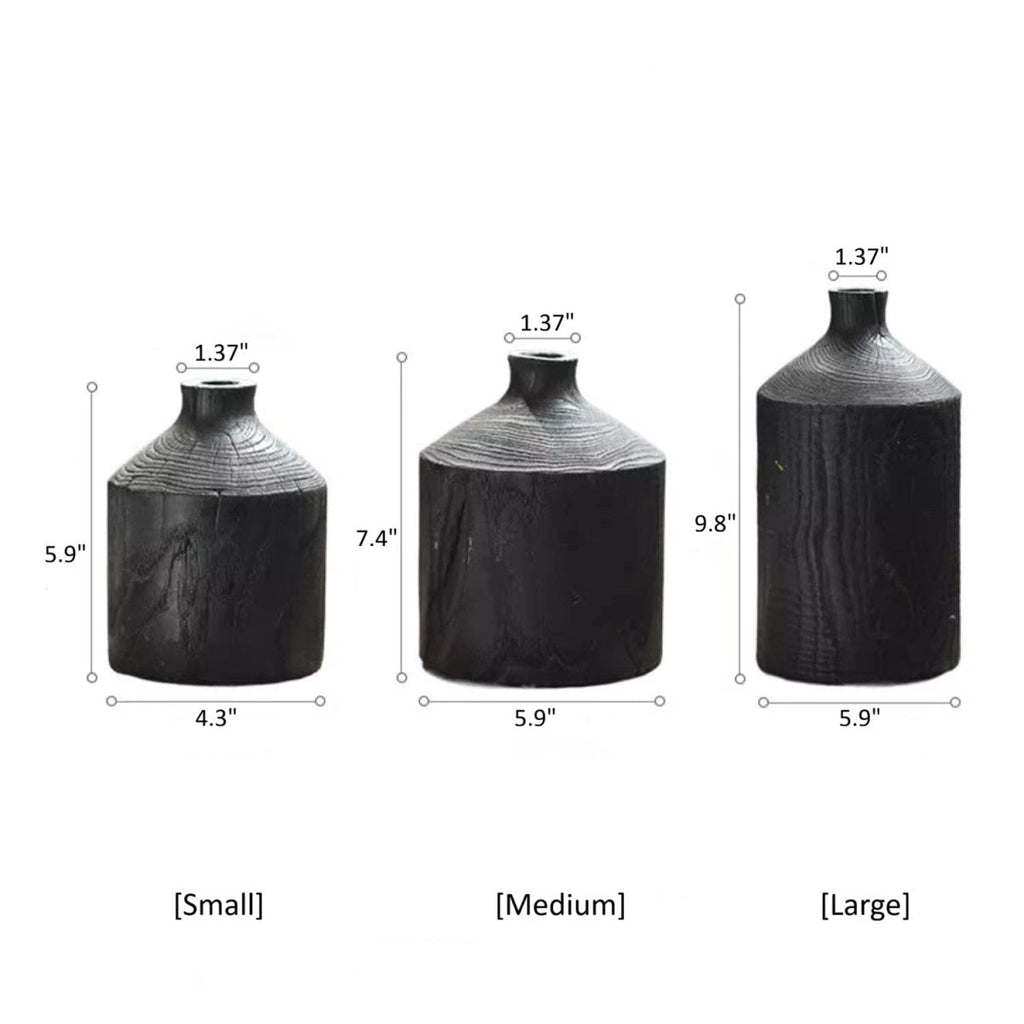 Black Wooden Vase Narrow Neck Decorative Bottle