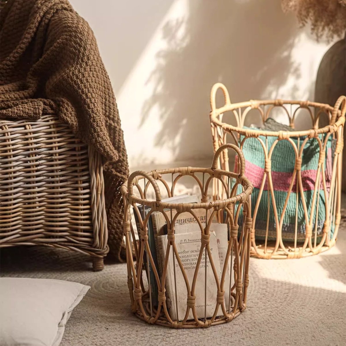 Bohemian Open-Weave Rattan Basket
