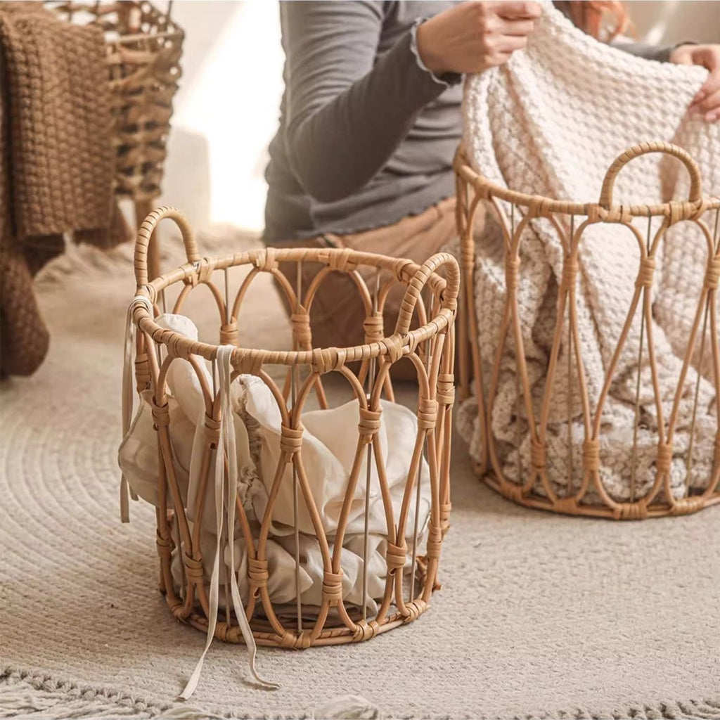 Bohemian Open-Weave Rattan Basket