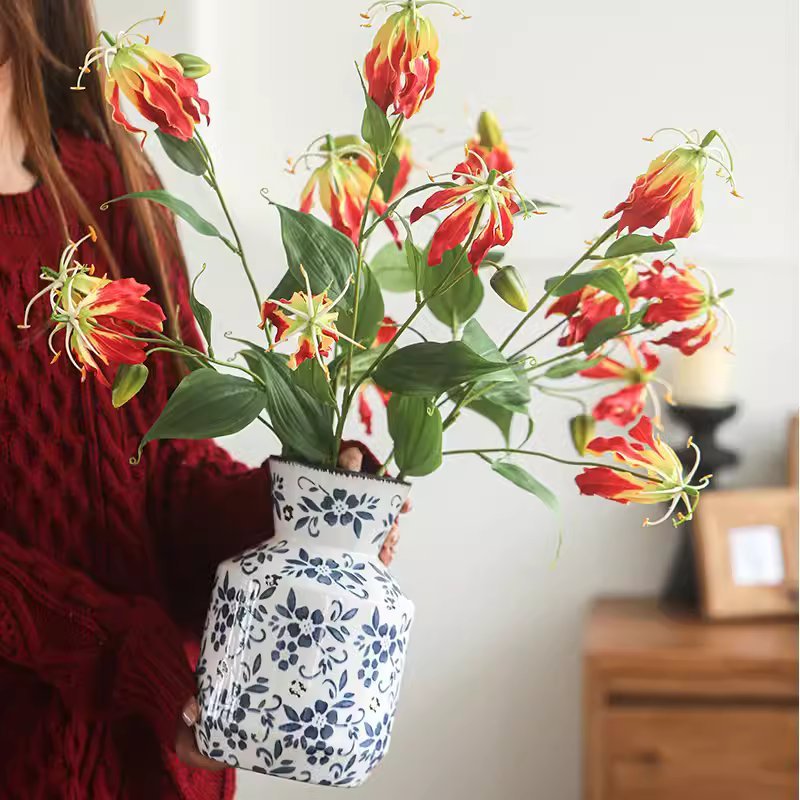 Faux Fire Lily Stem 31.9" Tall