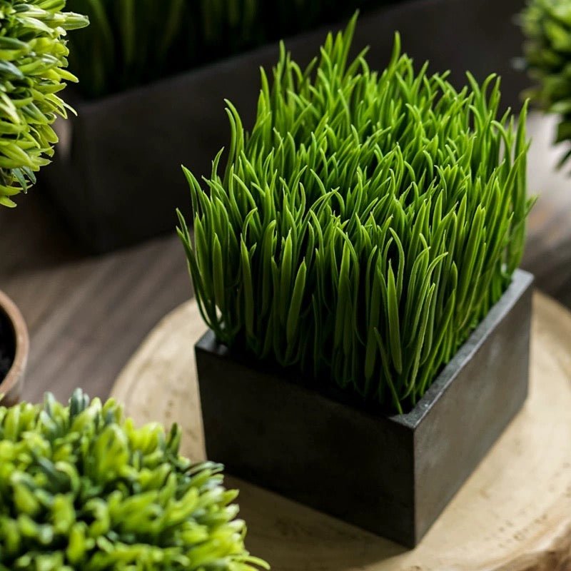 Faux Grass in Black Pot