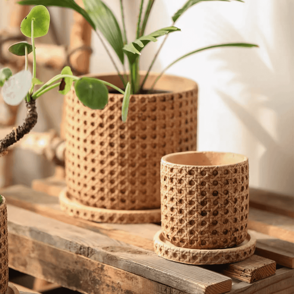Faux Woven Grid Cement Pot