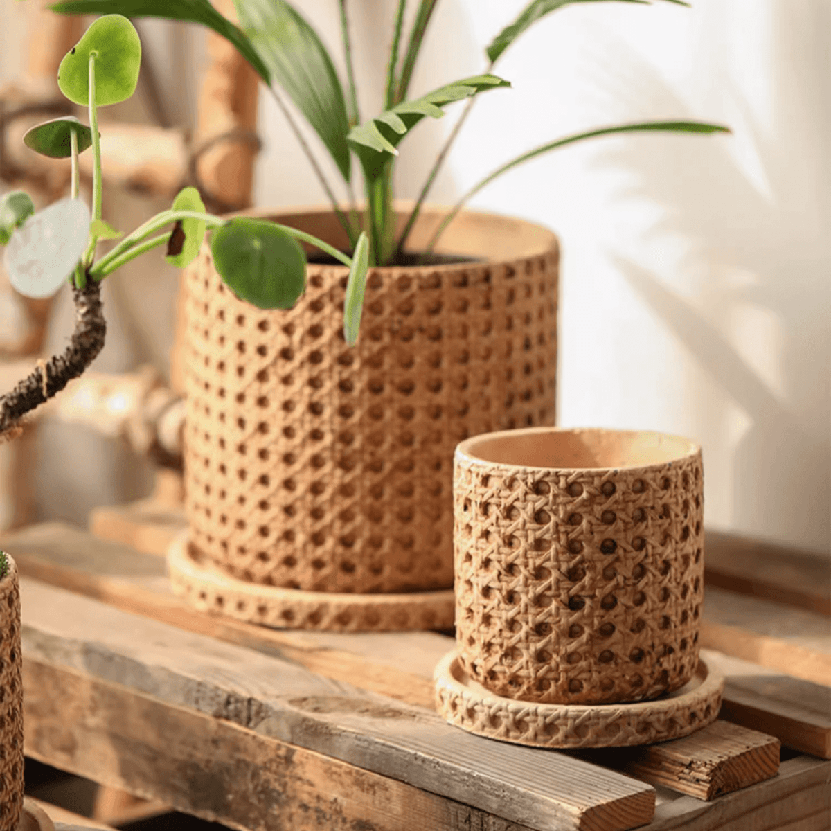 Faux Woven Grid Cement Pot