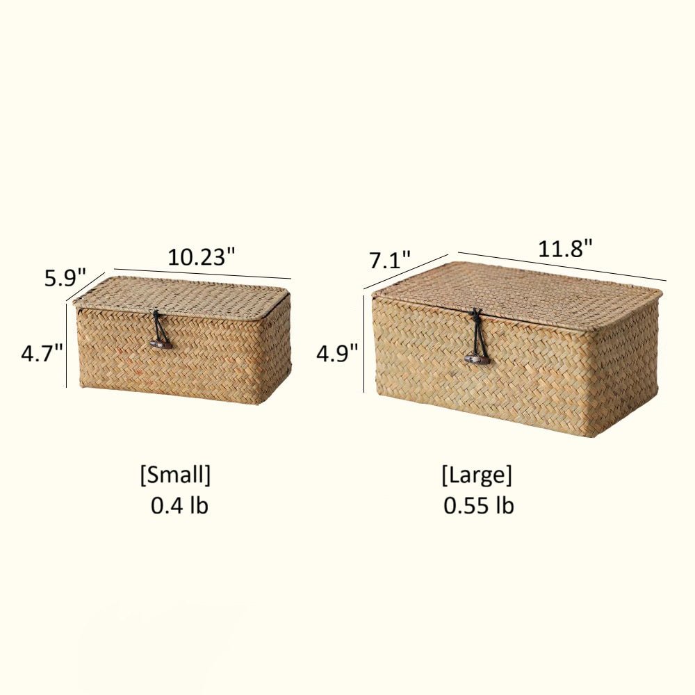 Rectangular Natural Straw Storage Basket with Lid