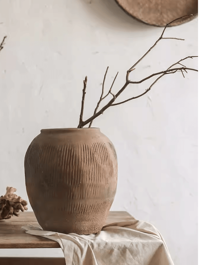Round Earthenware Brown Pot