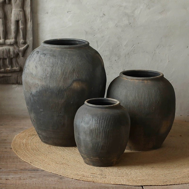 Round Earthenware Gray Pot