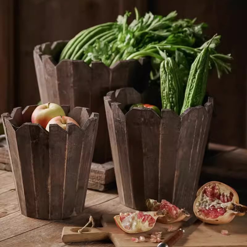 Spliced Solid Wood Planter Round