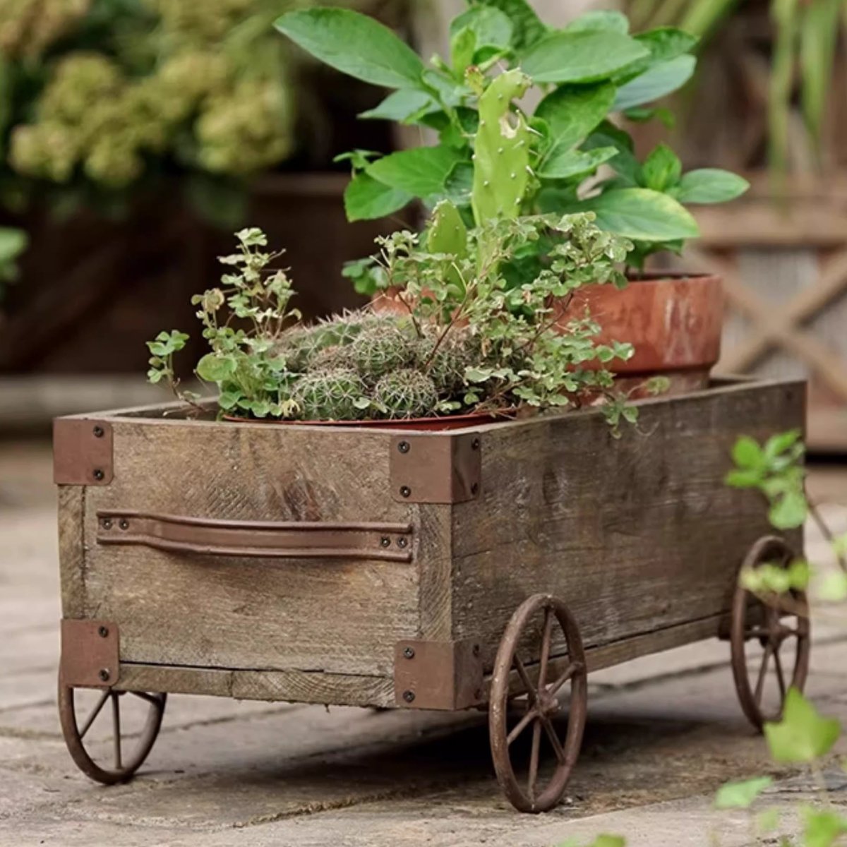 Wooden Wagon Planter Garden Flower Box
