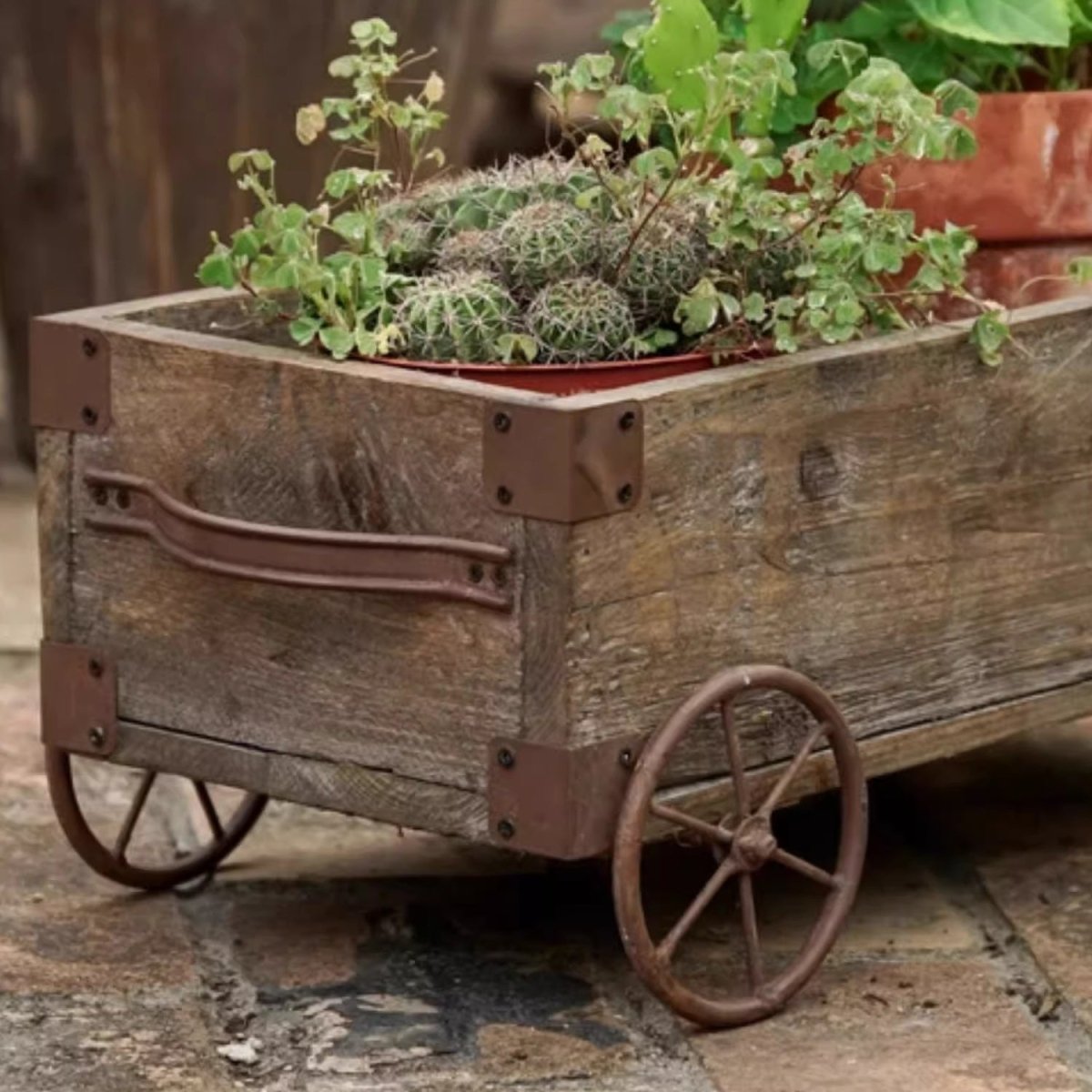 Wooden Wagon Planter Garden Flower Box