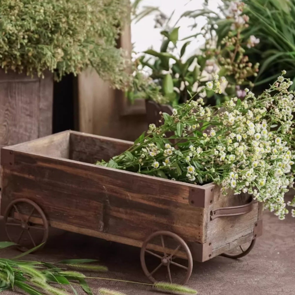 Wooden Wagon Planter Garden Flower Box