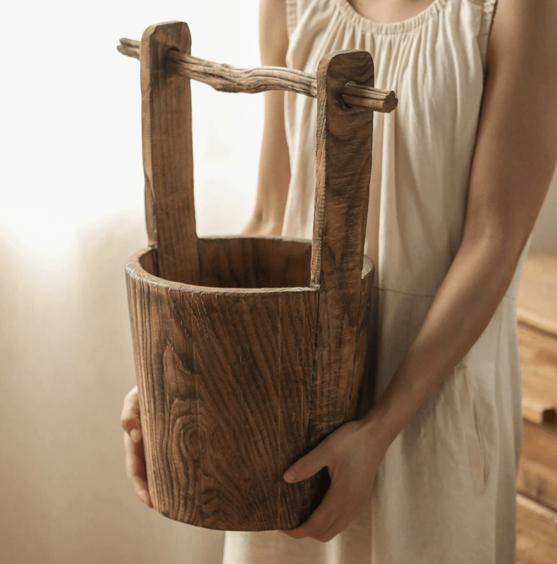 Old-fashioned Wooden Round Bucket