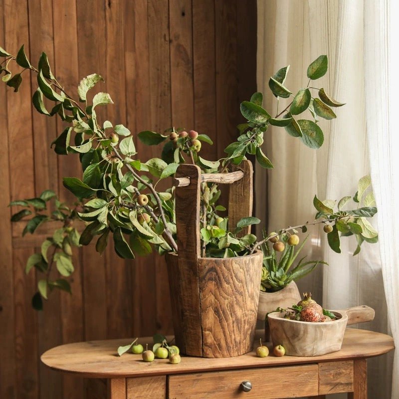 Old-fashioned Wooden Round Bucket