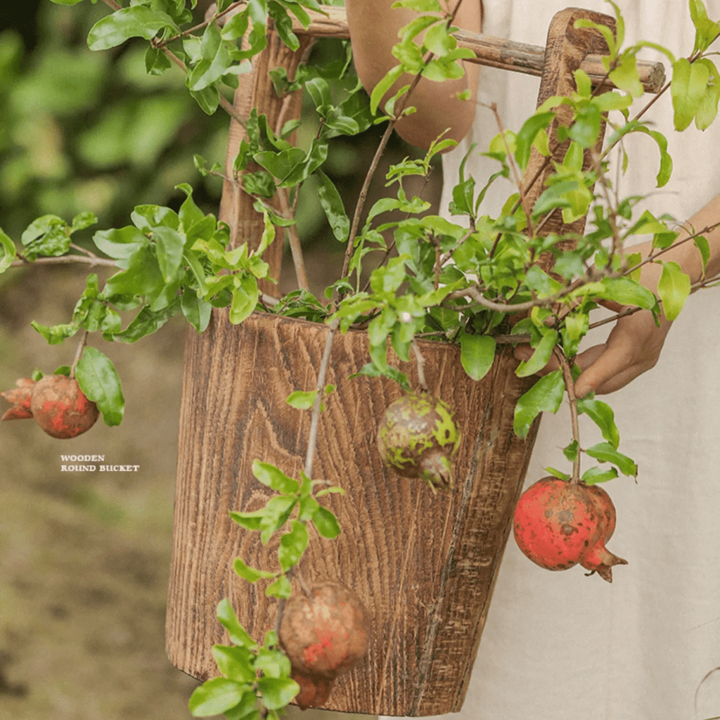 Old-fashioned Wooden Round Bucket