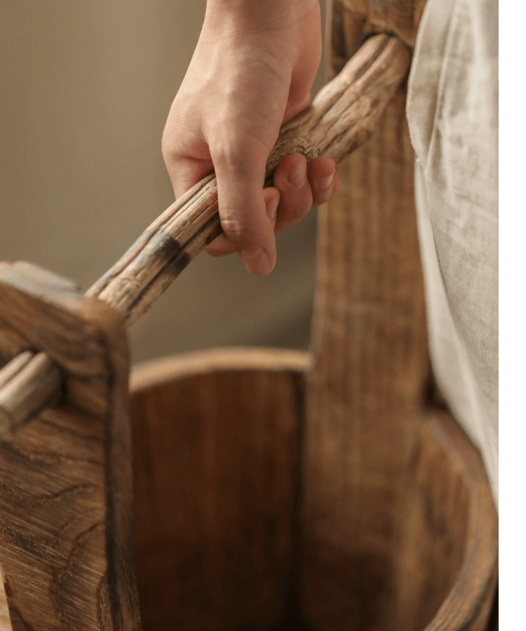 Old-fashioned Wooden Round Bucket