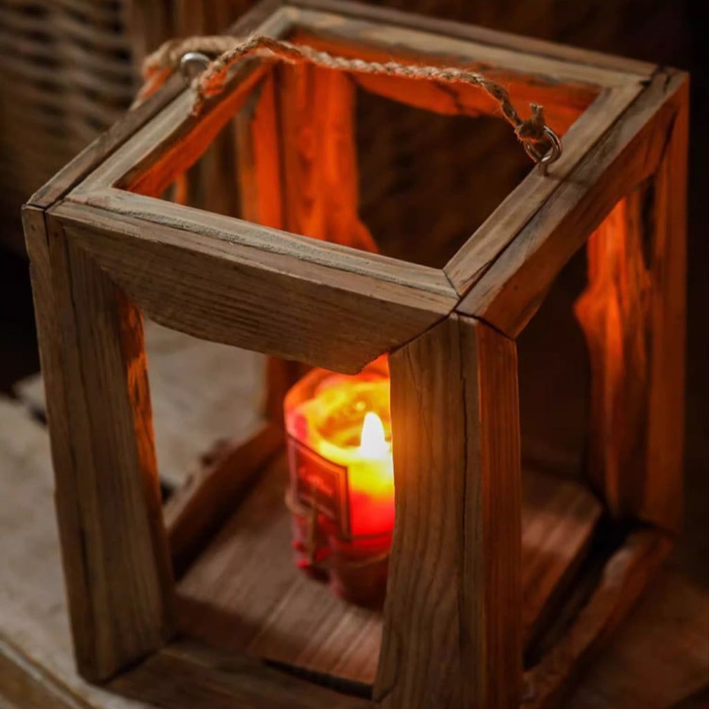 Farmhouse Wooden Lantern Hanging or Tabletop