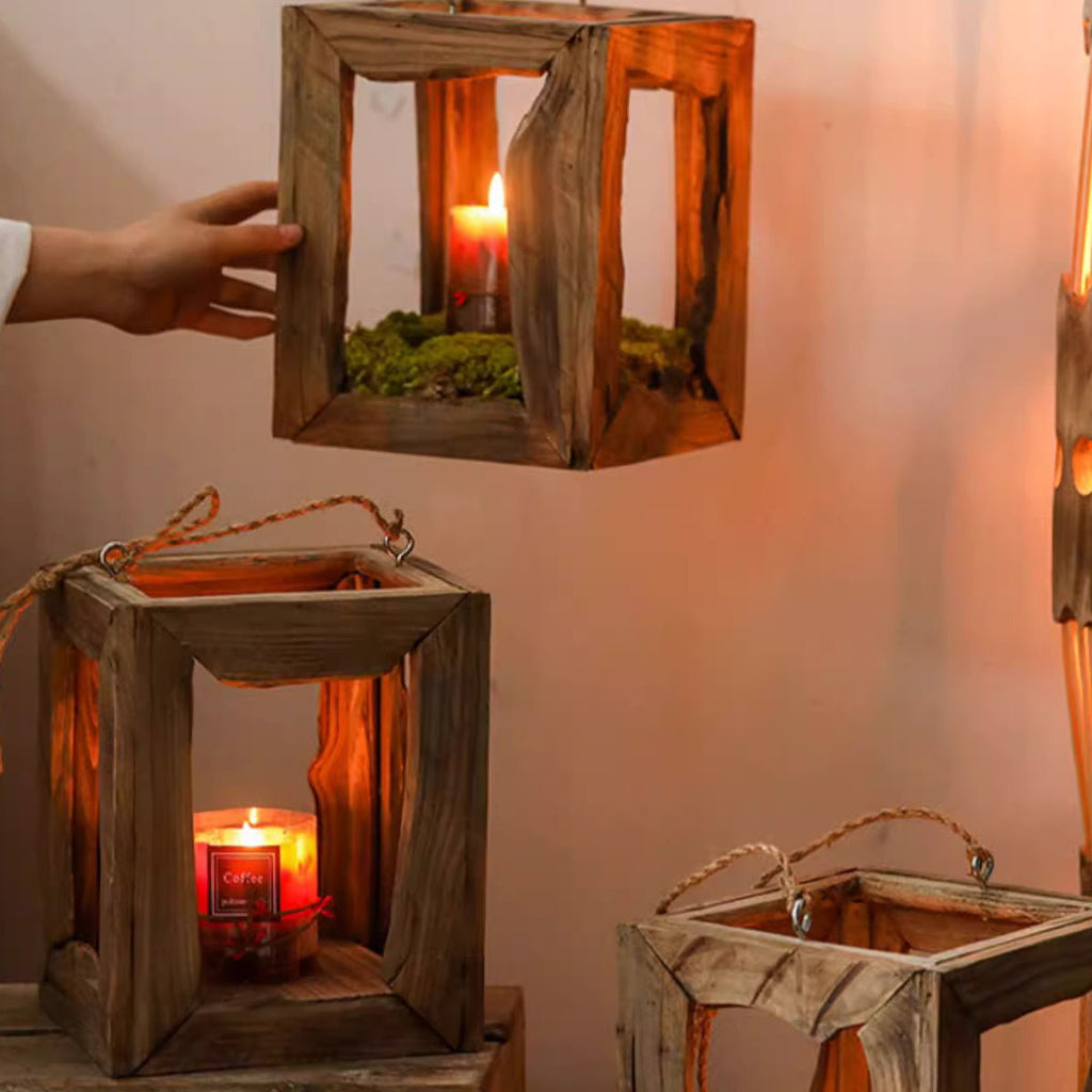 Farmhouse Wooden Lantern Hanging or Tabletop