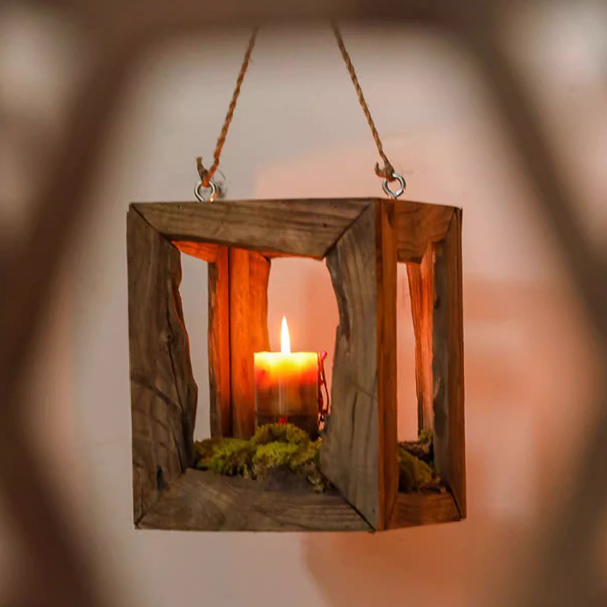 Farmhouse Wooden Lantern Hanging or Tabletop