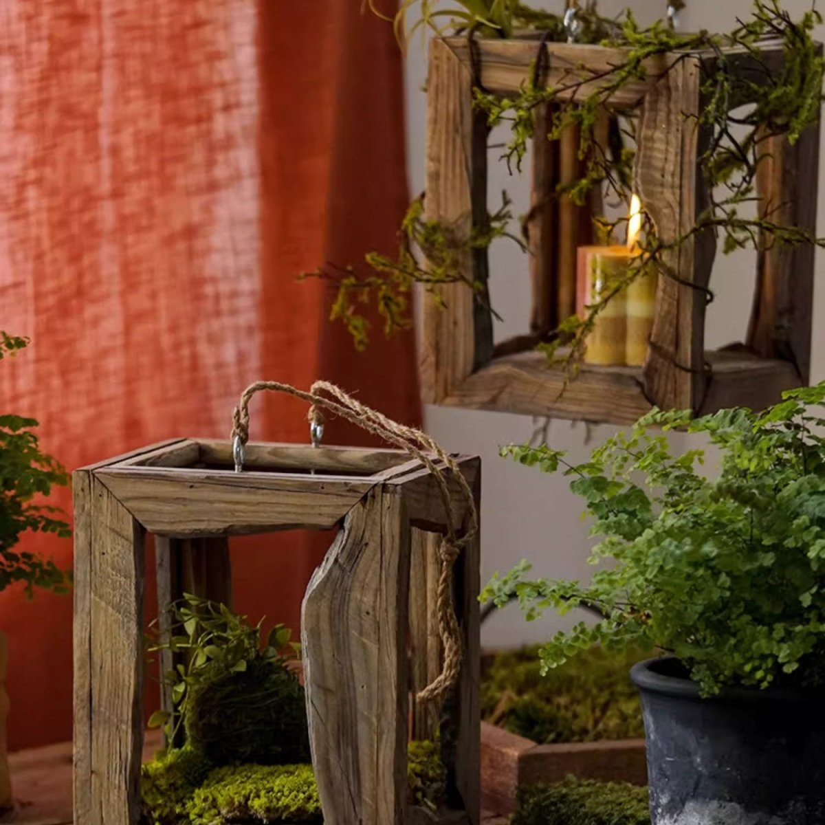 Farmhouse Wooden Lantern Hanging or Tabletop