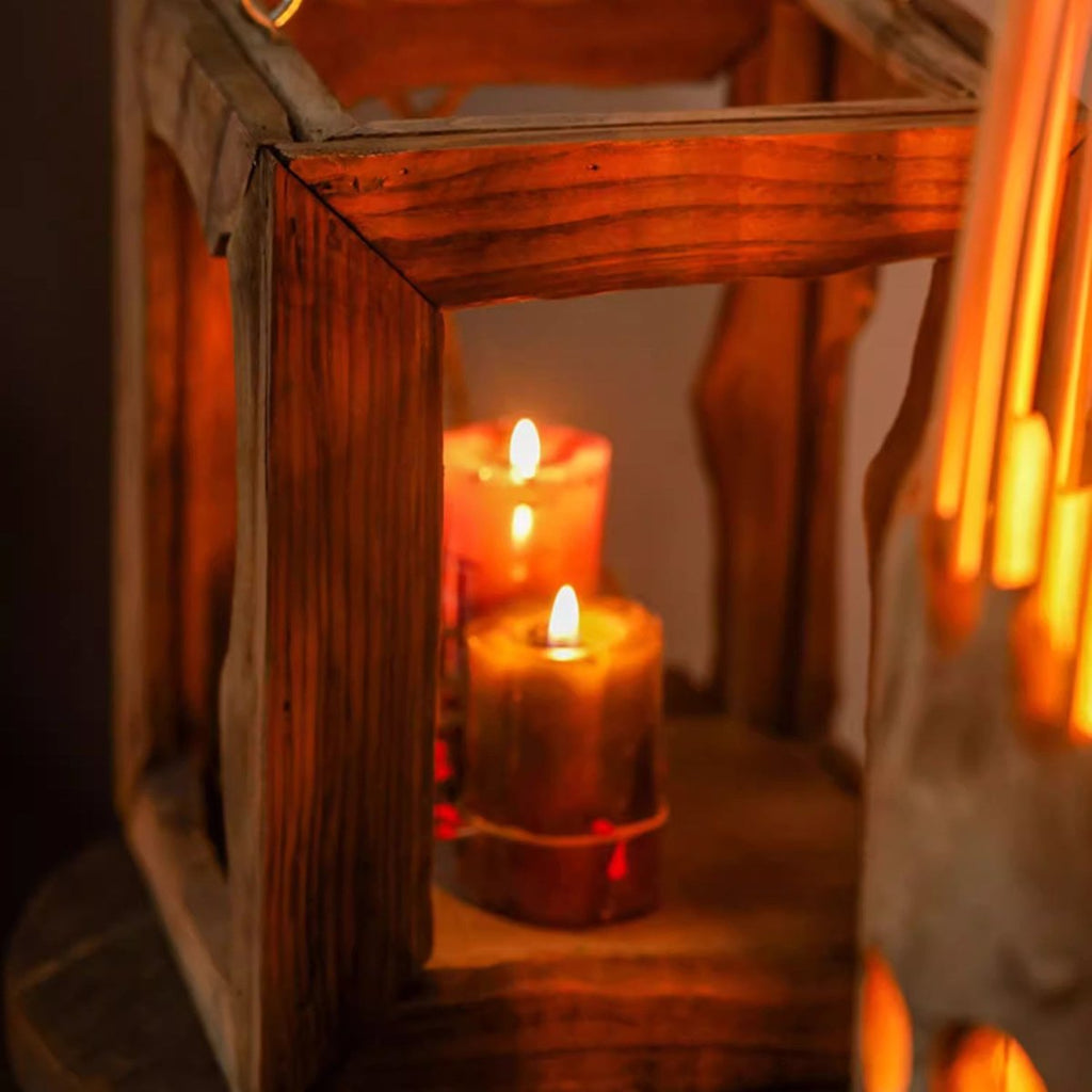 Farmhouse Wooden Lantern Hanging or Tabletop