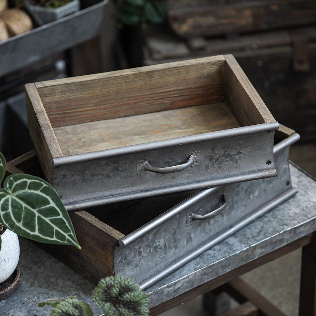 Rustic Wood and Metal Garden Tray Planter