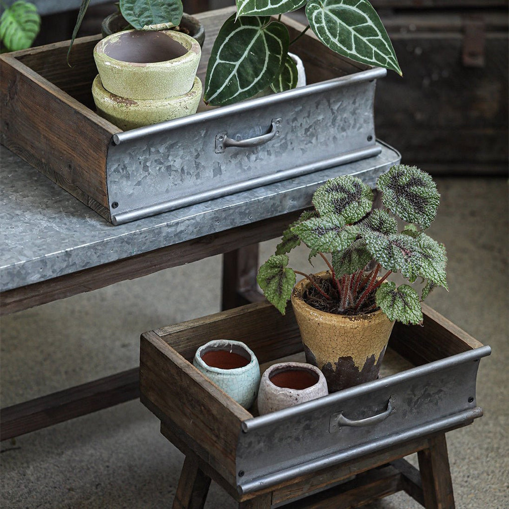 Rustic Wood and Metal Garden Tray Planter