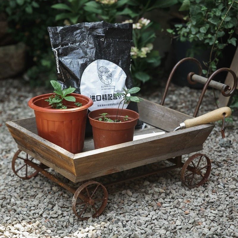 Small Decorative Wooden Wagon Flower Cart