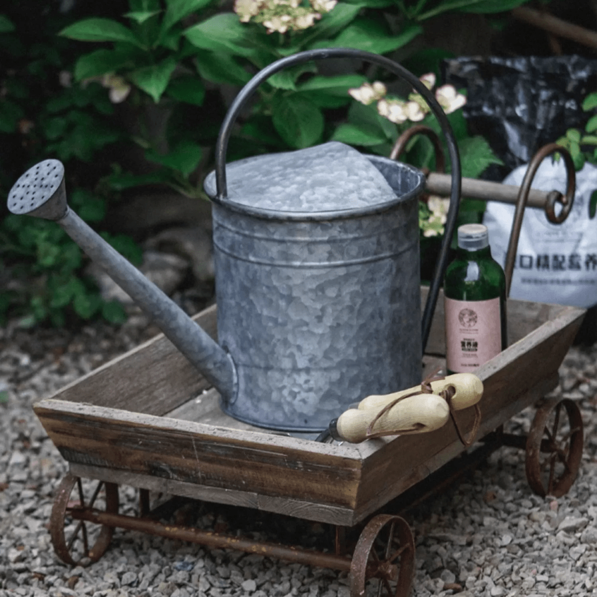 Small Decorative Wooden Wagon Flower Cart