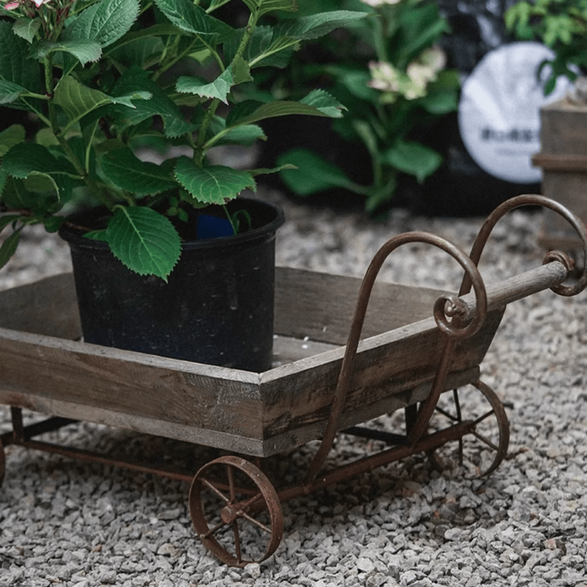 Small Decorative Wooden Wagon Flower Cart