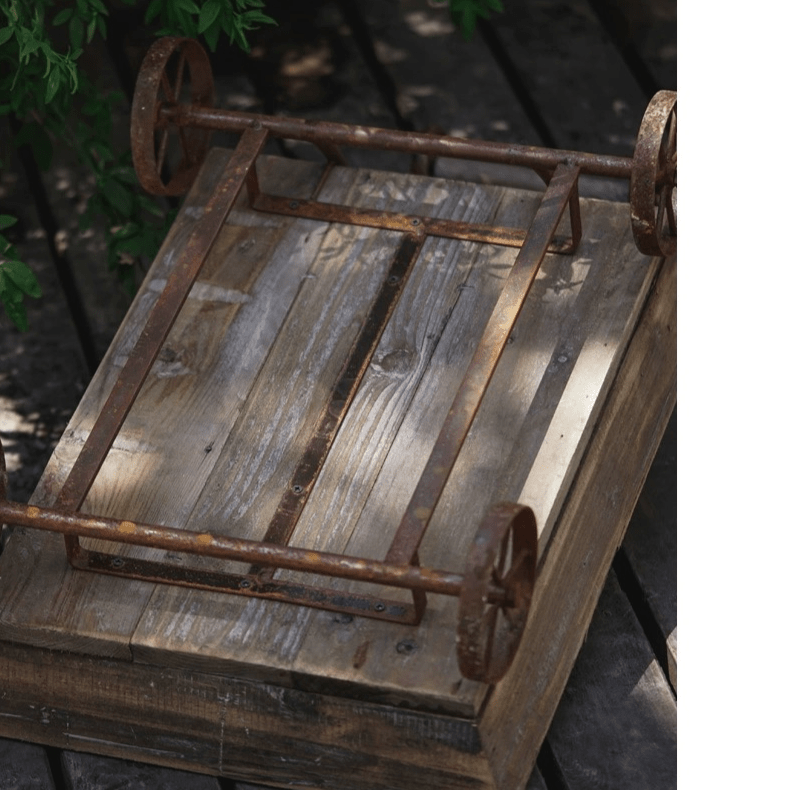 Small Decorative Wooden Wagon Flower Cart