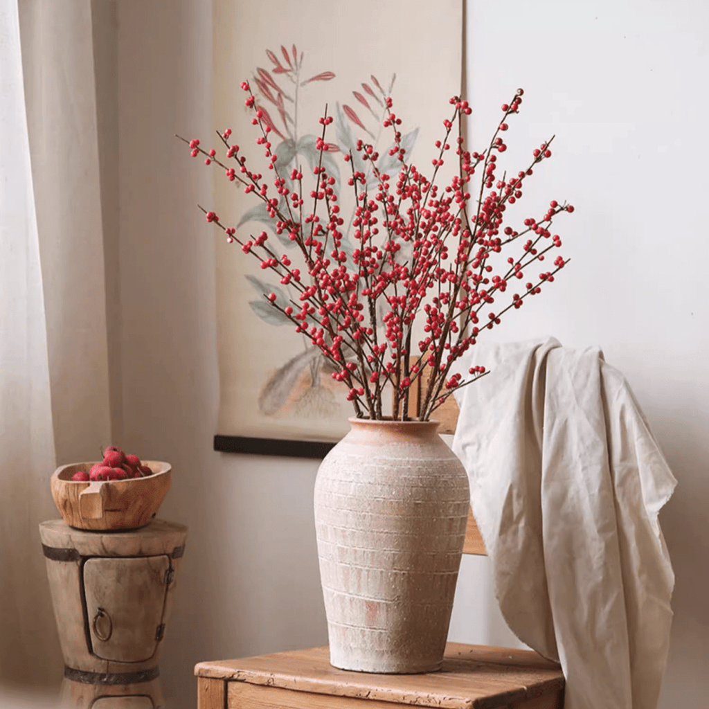 Faux Red Winterberry Stem
