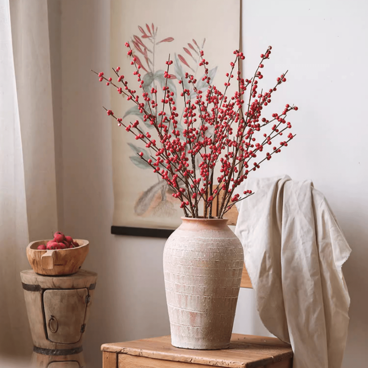 Faux Red Winterberry Stem