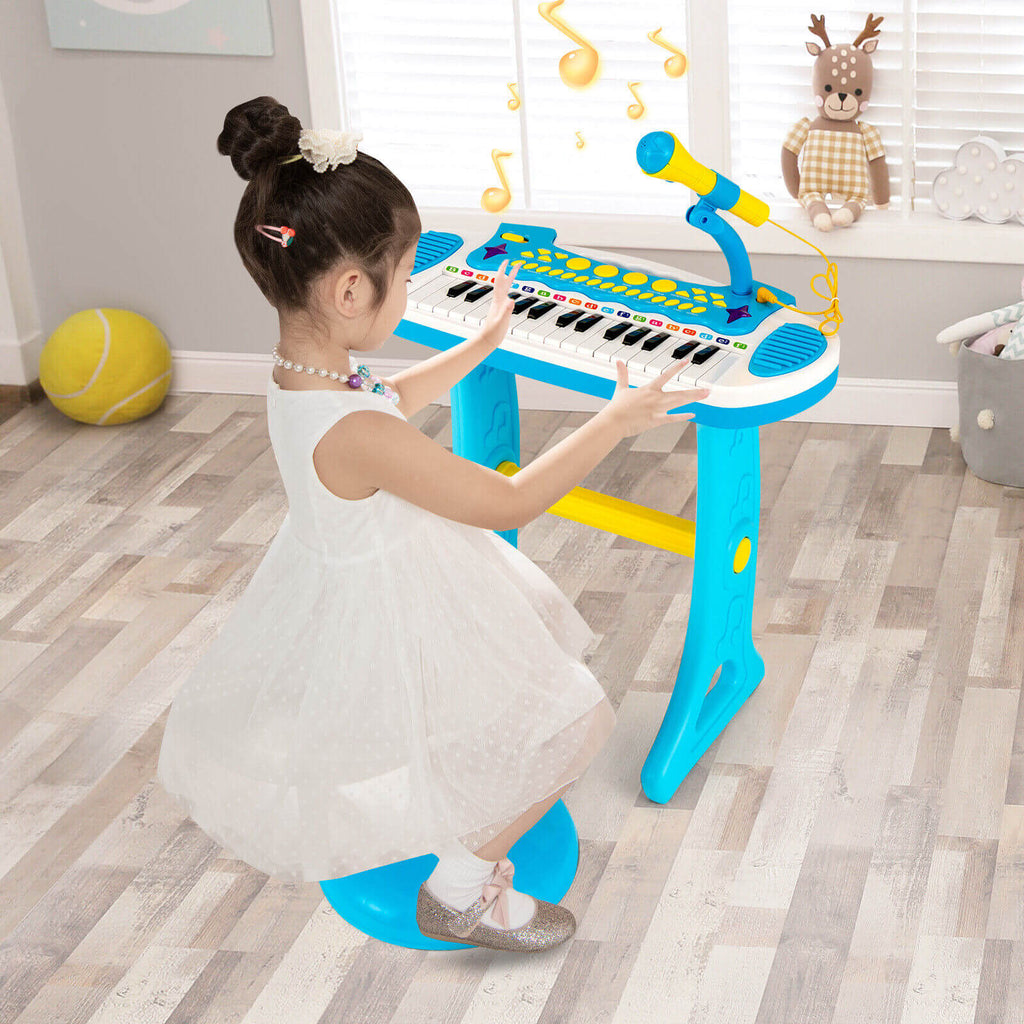 31-Key Kids Piano Keyboard Toy with Microphone and Multiple Sounds for Age 3+-Blue