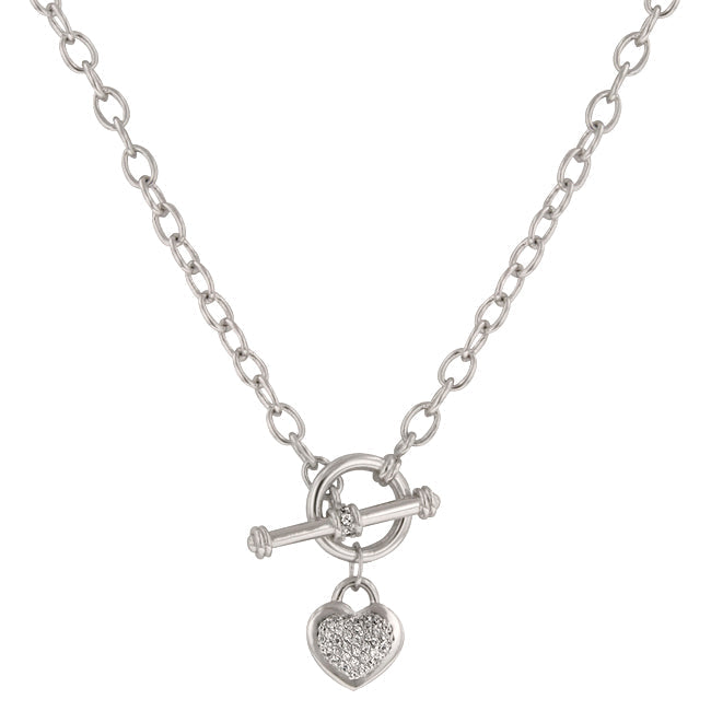 Avera Toggle Pave Heart Necklace in Polished Silver