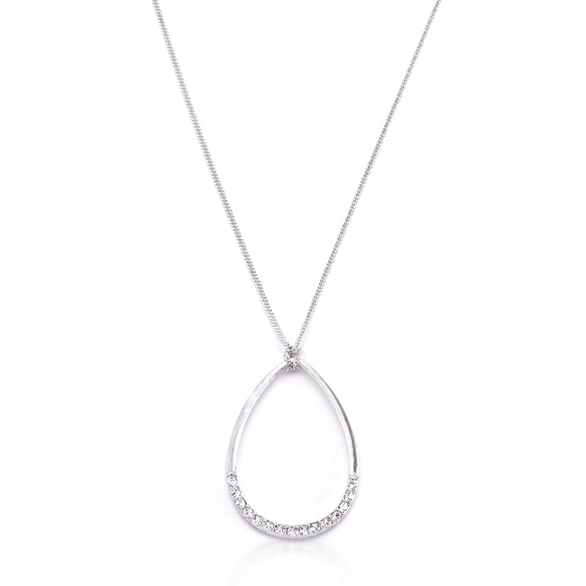Avera Jewelry Crystal Teardrop Necklace Elegant Silver Pendant