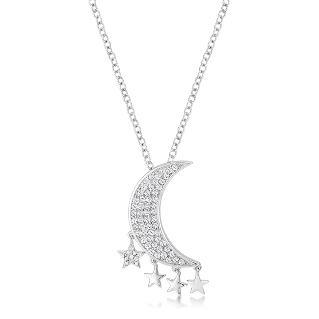 Avera .6Ct Dazzling Moon and Stars Necklace with CZ
