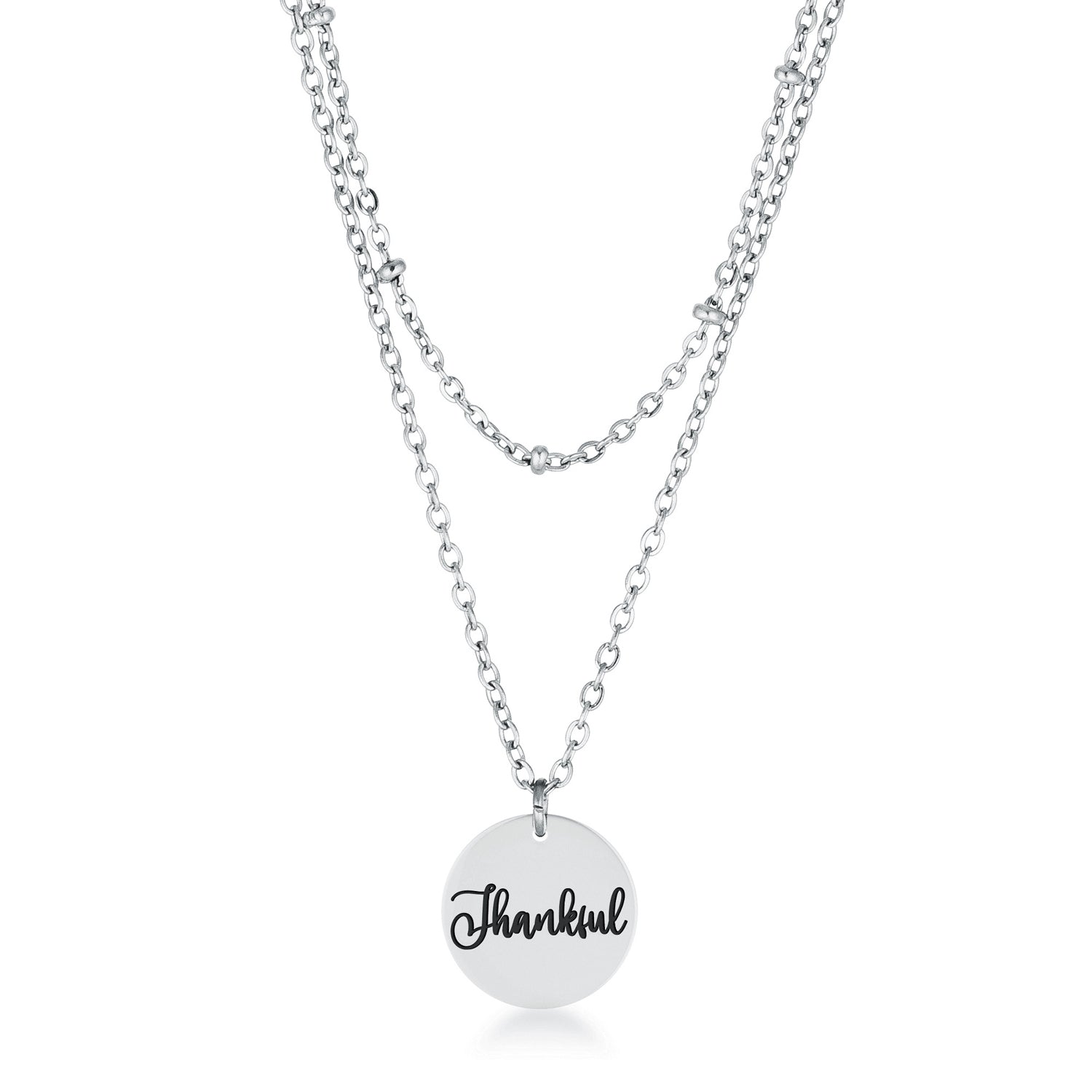 Avera Delicate Silver Plated Necklace Thankful Pendant