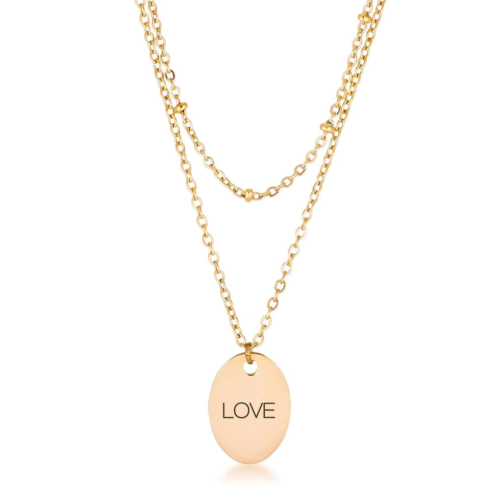 Avera Double Chain Love Necklace In Polished Gold Finish
