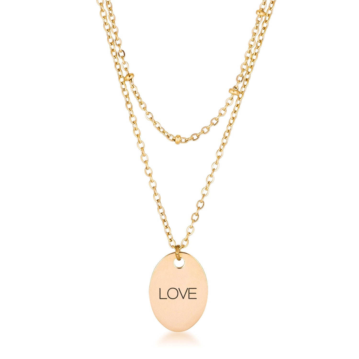 Avera Double Chain Love Necklace In Polished Gold Finish