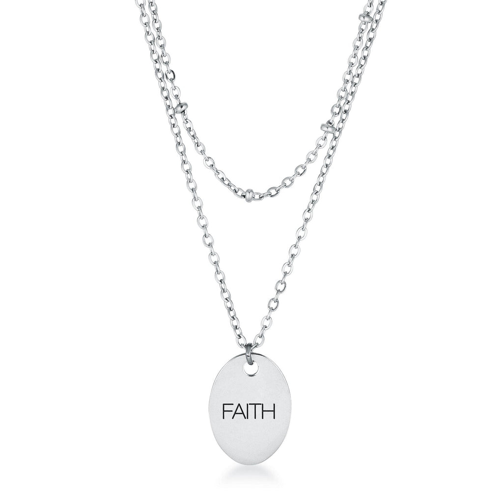 Avera Double Chain Faith Necklace In Sterling Silver