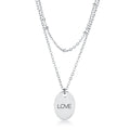 Avera Double Chain Love Necklace In Polished Silver