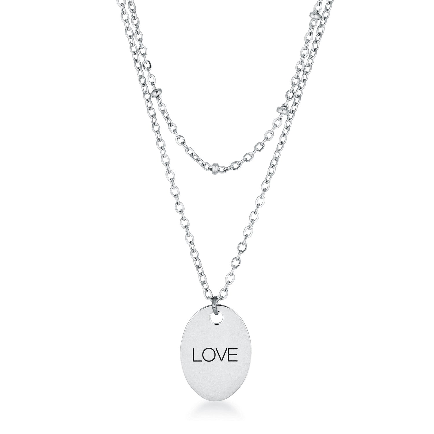 Avera Double Chain Love Necklace In Polished Silver