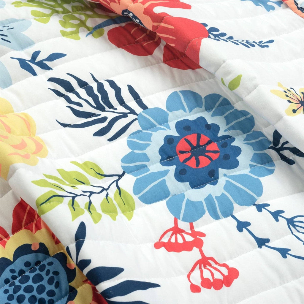 Full/Queen Lightweight Floral Navy Blue Coral White 3-Piece Polyester Quilt Set