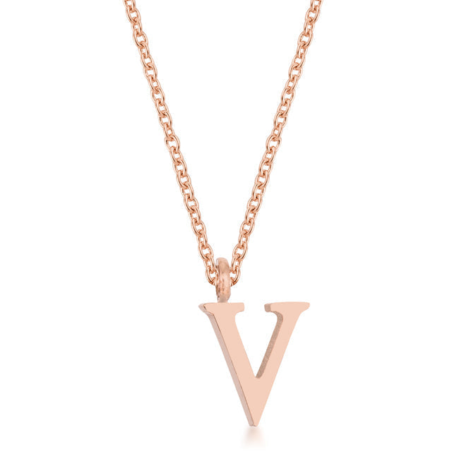 Avera Elaina Stainless Steel V Initial Necklace Gold Tone