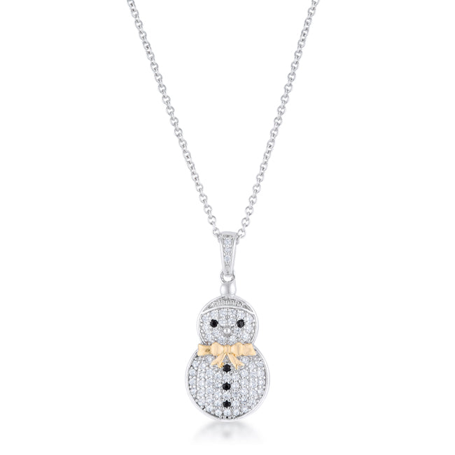 Avera .35 Ct Cz Two-Tone Snowman Pave Holiday Pendant